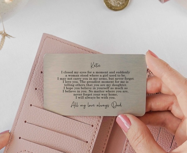 Personalised Daughter Gift Idea Metal Wallet Card With Sentimental